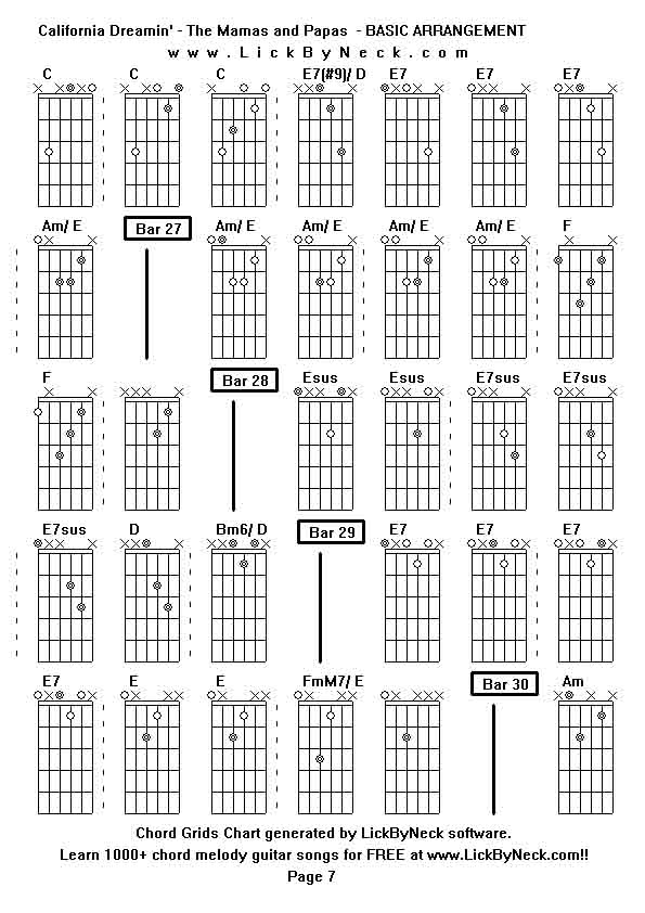 Chord Grids Chart of chord melody fingerstyle guitar song-California Dreamin' - The Mamas and Papas  - BASIC ARRANGEMENT,generated by LickByNeck software.